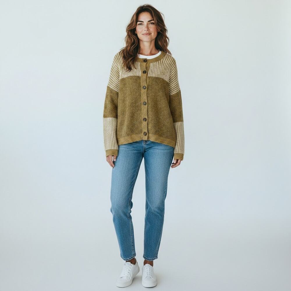 NWT Soya Concept Brown Ribbed Button Up Cardigan Sweater #1778 Size XL